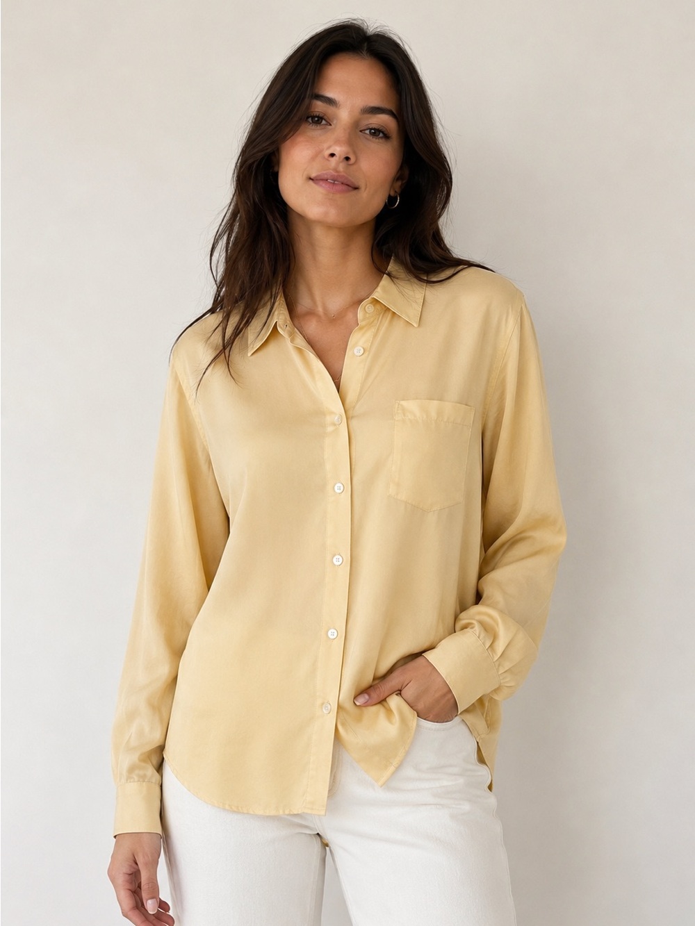 Pebbles Silk 100% Silk Champagne Button Down Blouse Vintage Minimalist L/XL